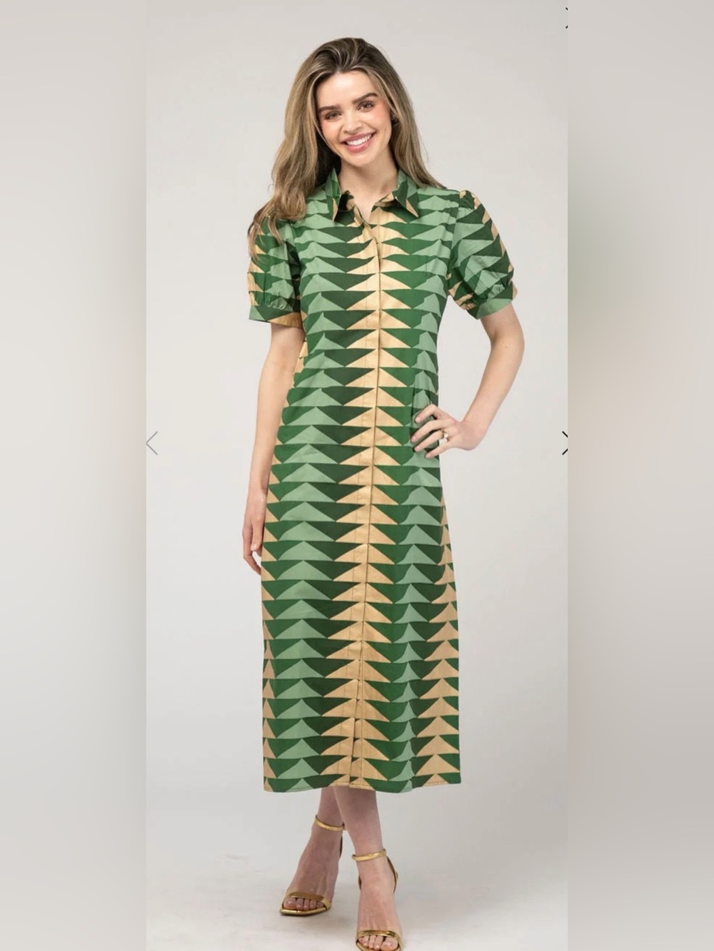 Beau & Ro Green Geometric Shirt Dress